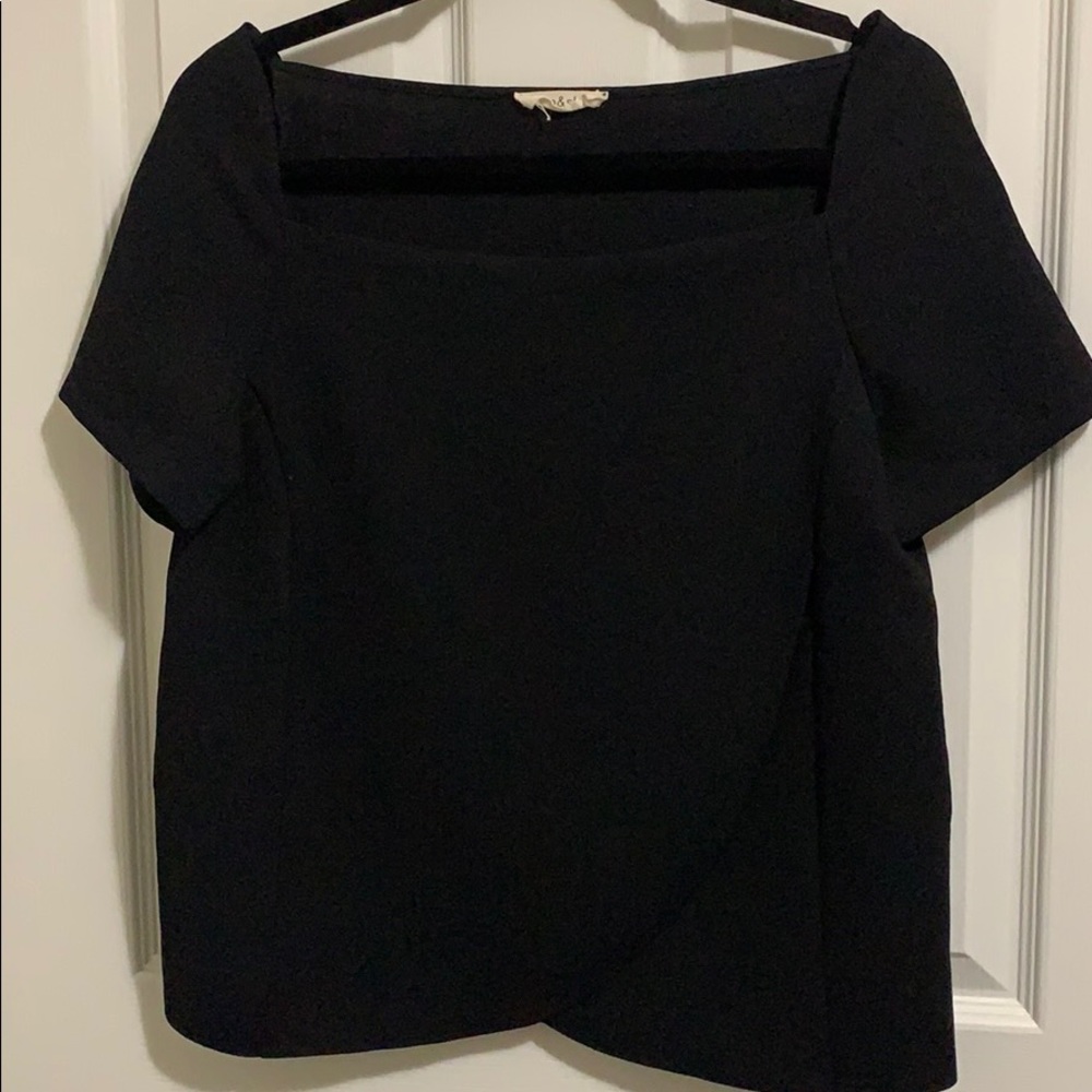 ba&sh Black Square Neck Short Sleeve Blouse